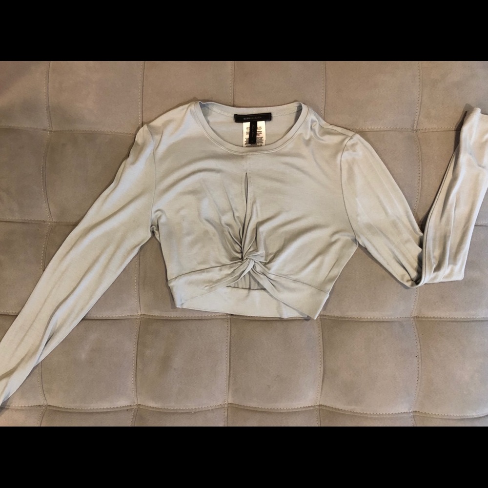 Cropped long sleeve top with front knot detail